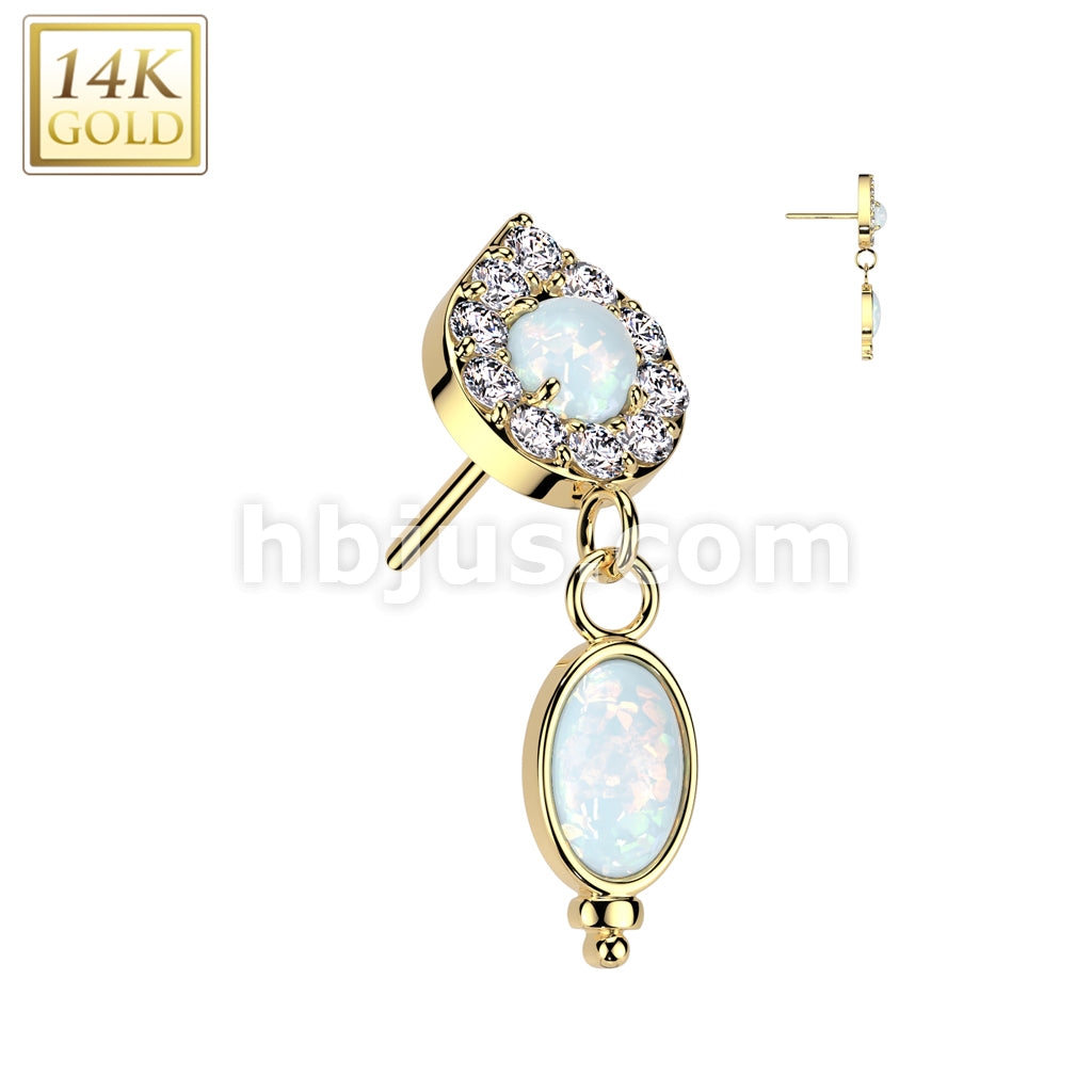 14KT  Gold 14K Gold Threadless Push In Teardrop Top With Opal Center... - Image 3