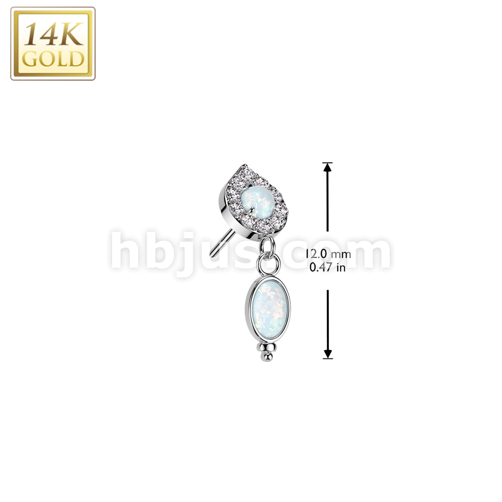 14KT  Gold 14K Gold Threadless Push In Teardrop Top With Opal Center... - Image 4