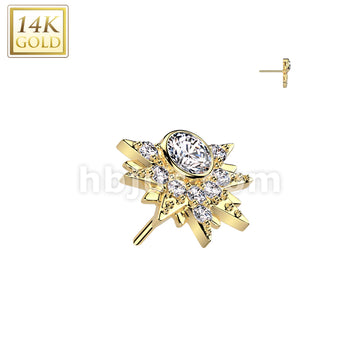 14K Gold Threadless Push In Sunburst With Round CZ Center and CZ Pave Top - Image 3