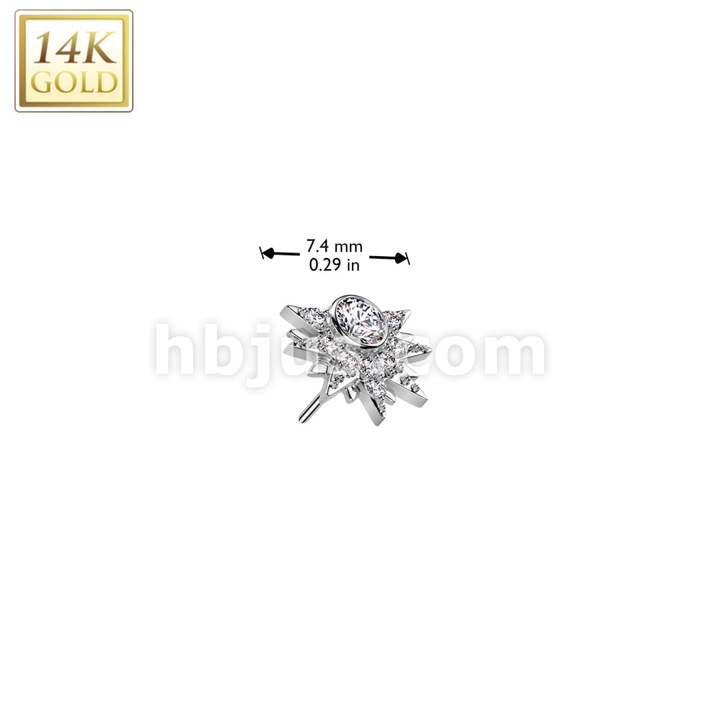 14K Gold Threadless Push In Sunburst With Round CZ Center and CZ Pave Top - Image 4
