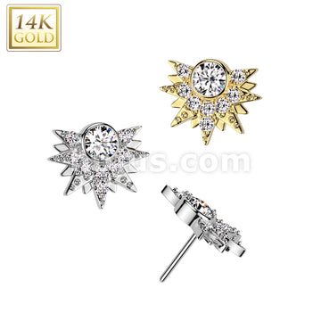 14KT  Gold 14K Gold Threadless Push In Sunburst With Round CZ Center...