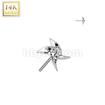 14K Gold Threadless Push In Pinwheel With CZ Center Top - Image 2