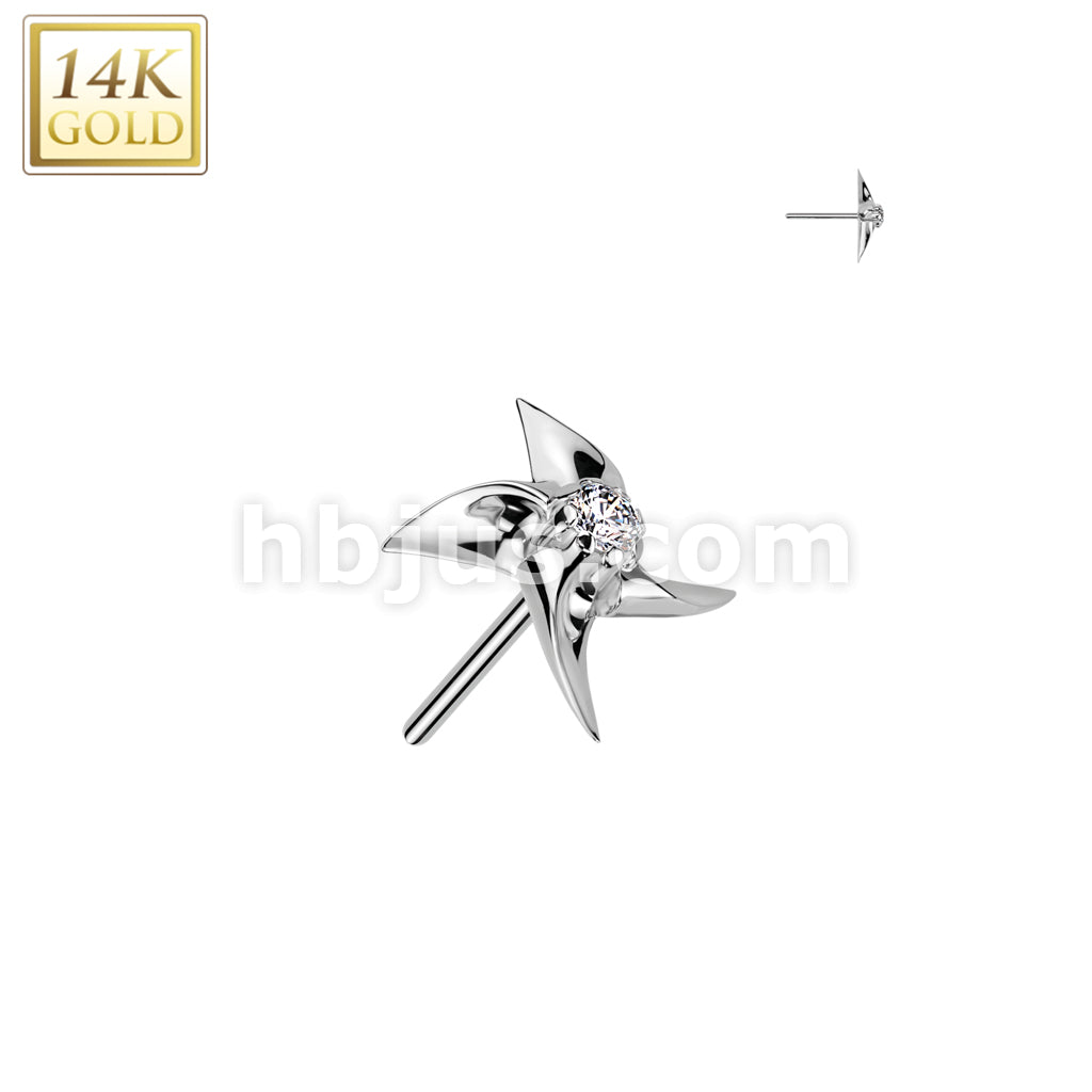 14KT  Gold 14K Gold Threadless Push In Pinwheel With CZ Center Top - Image 2