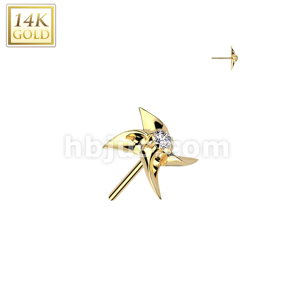 14K Gold Threadless Push In Pinwheel With CZ Center Top - Image 3