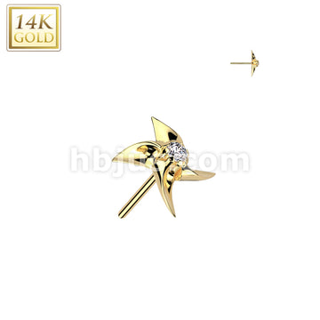 14KT  Gold 14K Gold Threadless Push In Pinwheel With CZ Center Top - Image 3