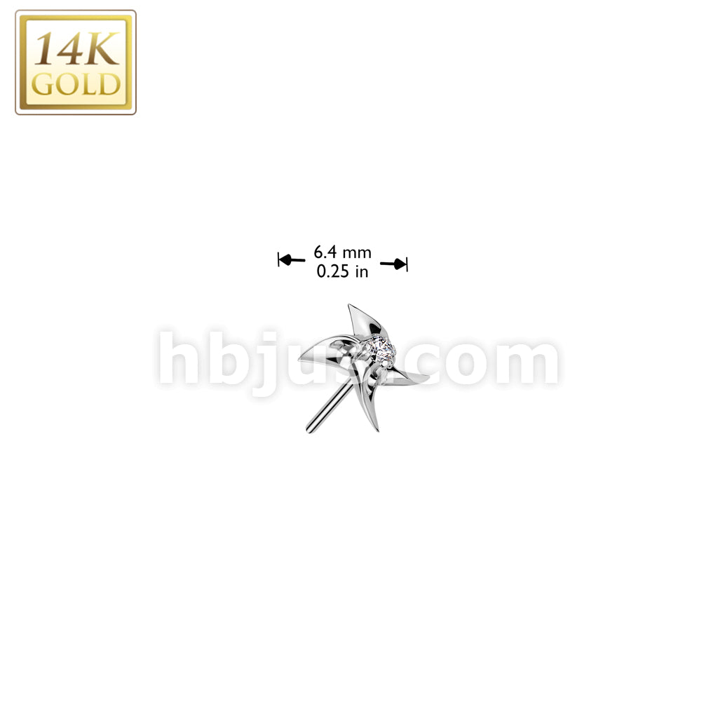 14K Gold Threadless Push In Pinwheel With CZ Center Top - Image 4