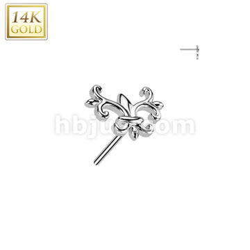 14K Gold Threadless Push In Fleur De Lis Top - Image 2