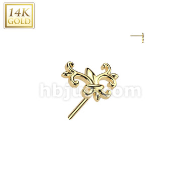 14KT  Gold 14K Gold Threadless Push In Fleur De Lis Top - Image 3