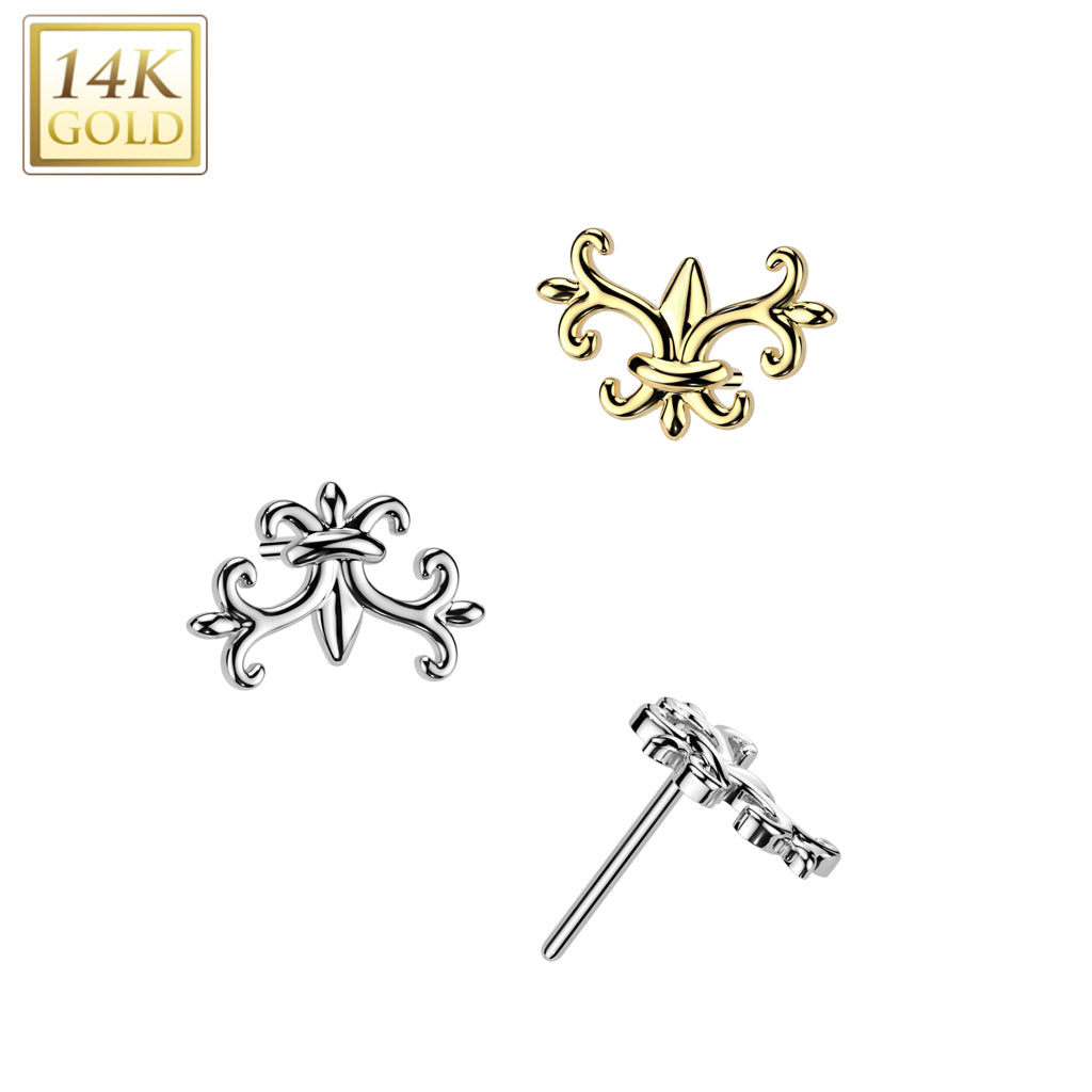 14K Gold Threadless Push In Fleur De Lis Top