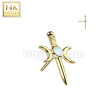 14KT  Gold 14K Gold Threadless Push In Crescent Moon Dagger With Opal... - Image 3