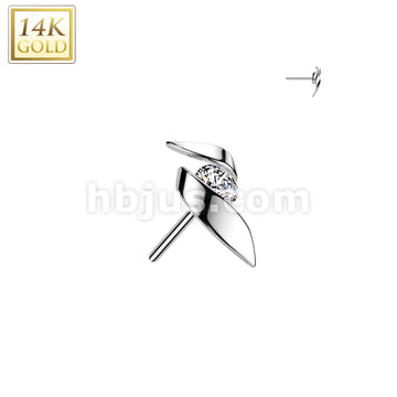 14K Gold Threadless Push In Ribbon With CZ Center - Image 2