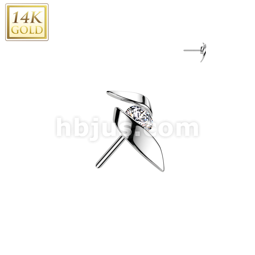 14KT  Gold 14K Gold Threadless Push In Ribbon With CZ Center - Image 2