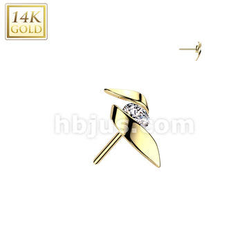 14K Gold Threadless Push In Ribbon With CZ Center - Image 3