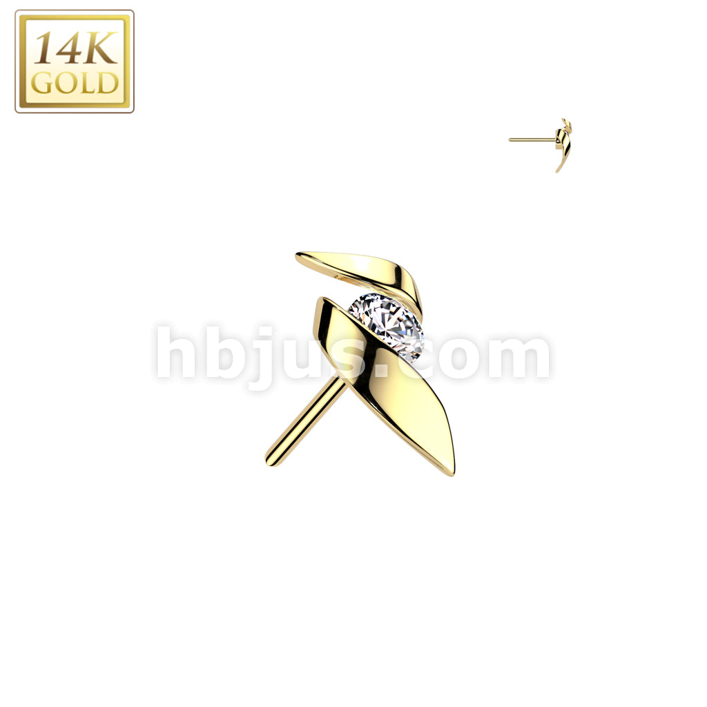 14KT  Gold 14K Gold Threadless Push In Ribbon With CZ Center - Image 3