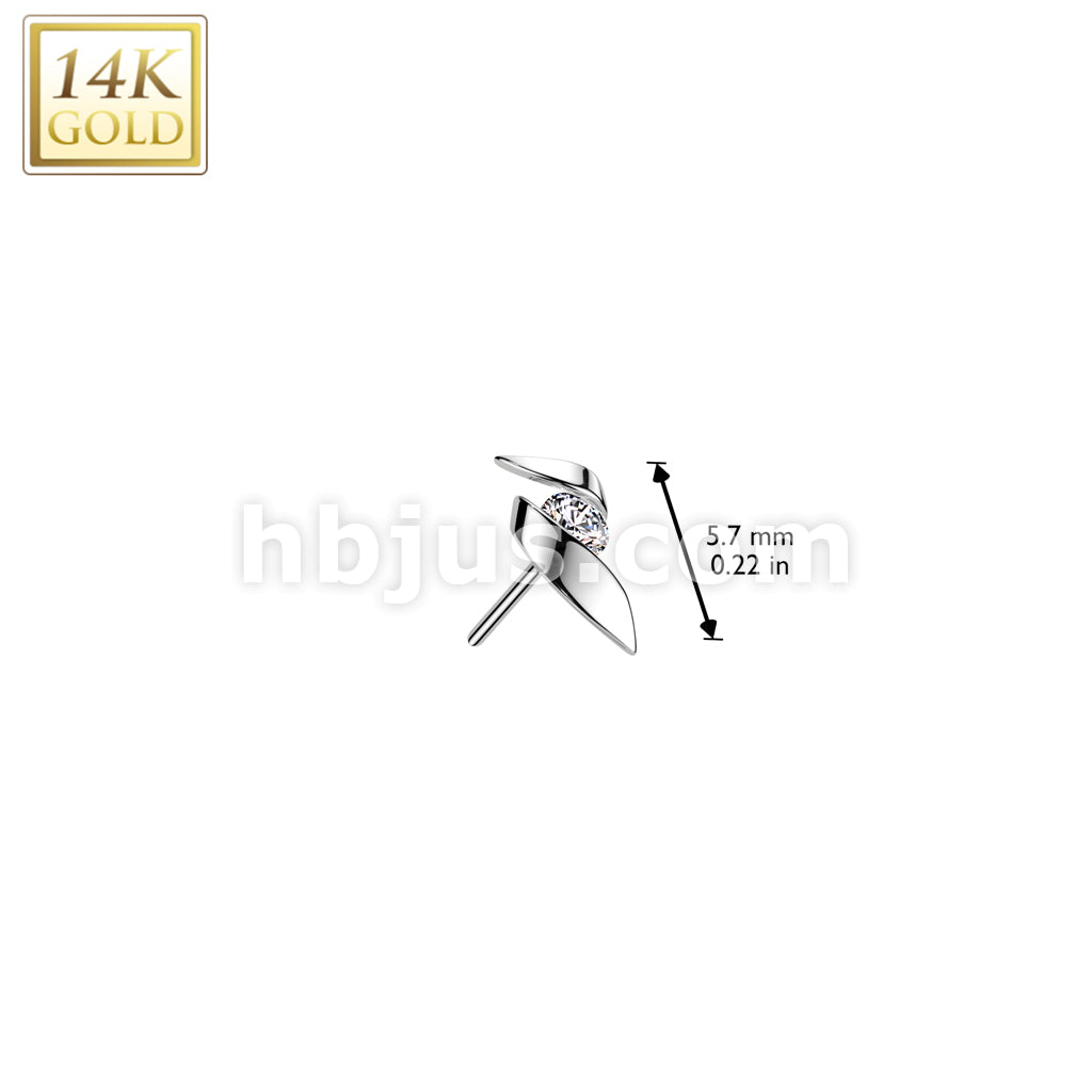 14K Gold Threadless Push In Ribbon With CZ Center - Image 4