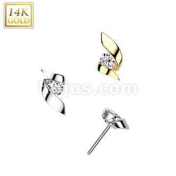 14KT  Gold 14K Gold Threadless Push In Ribbon With CZ Center
