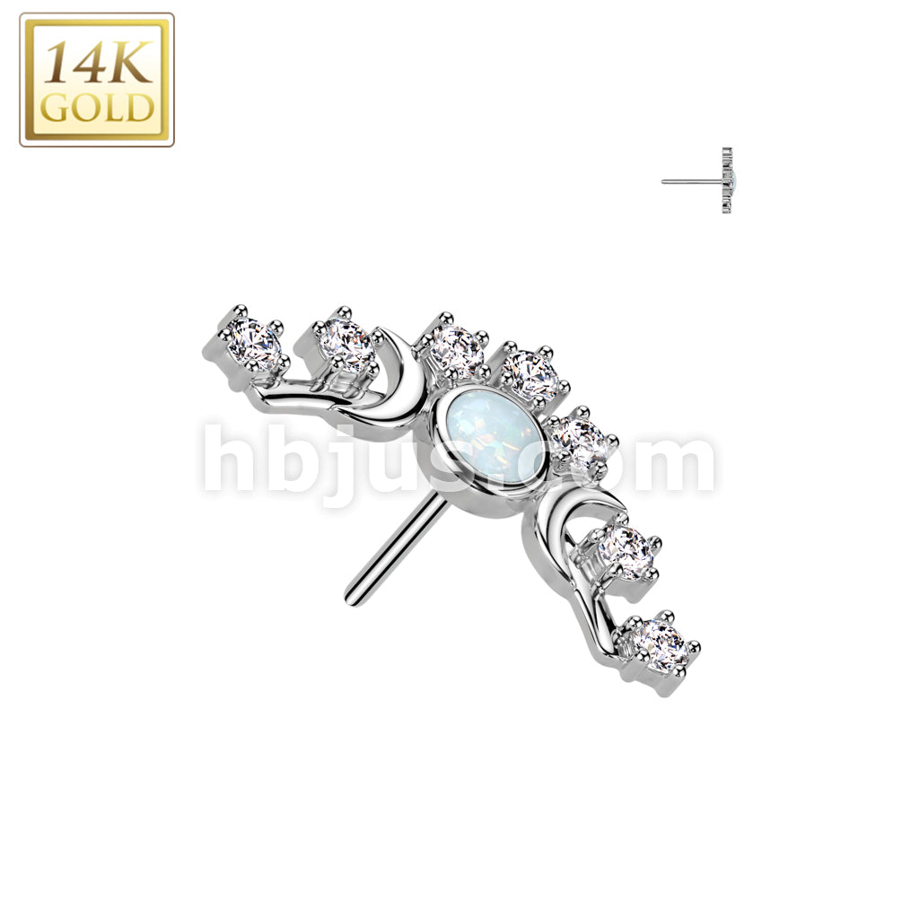 14KT  Gold 14K Gold Threadless Push In Prong Set CZ Fan With Opal Center - Image 2