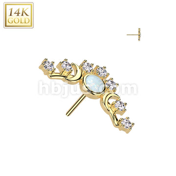 14K Gold Threadless Push In Prong Set CZ Fan With Opal Center - Image 3