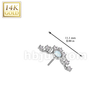 14K Gold Threadless Push In Prong Set CZ Fan With Opal Center - Image 4