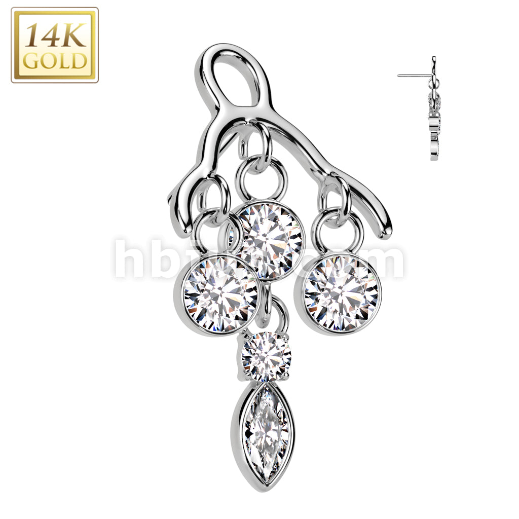 14K Gold Threadless Push In Bezel Set CZ Chandelier Top - Image 2