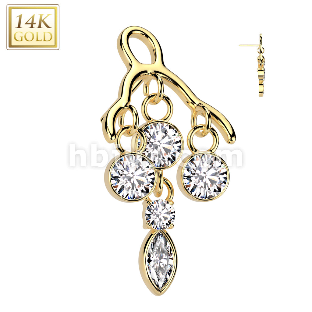 14K Gold Threadless Push In Bezel Set CZ Chandelier Top - Image 3