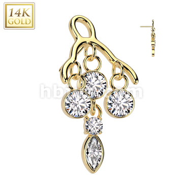 14K Gold Threadless Push In Bezel Set CZ Chandelier Top - Image 3