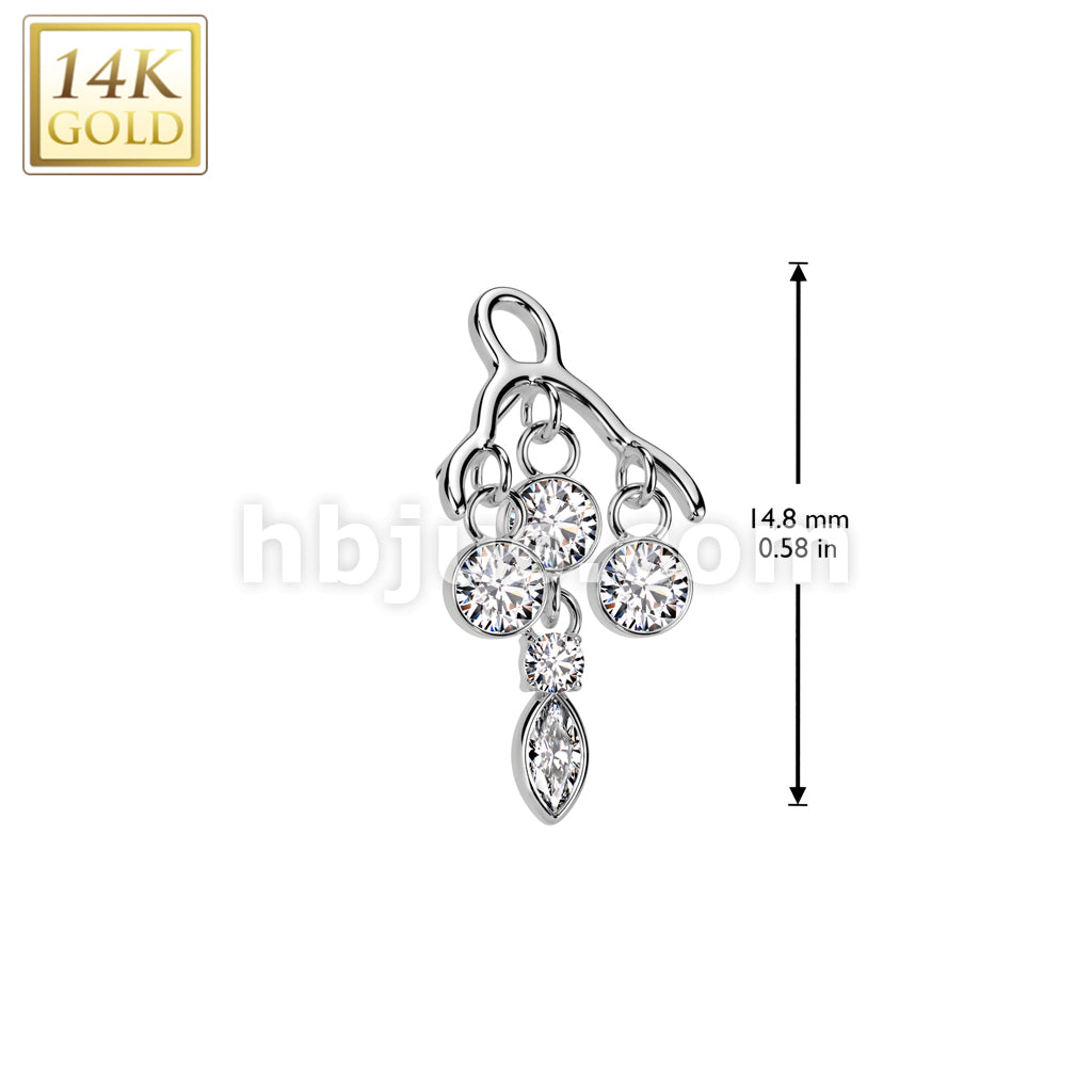 14KT  Gold 14K Gold Threadless Push In Bezel Set CZ Chandelier Top - Image 4