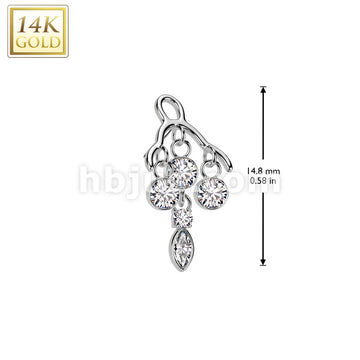 14KT  Gold 14K Gold Threadless Push In Bezel Set CZ Chandelier Top - Image 4
