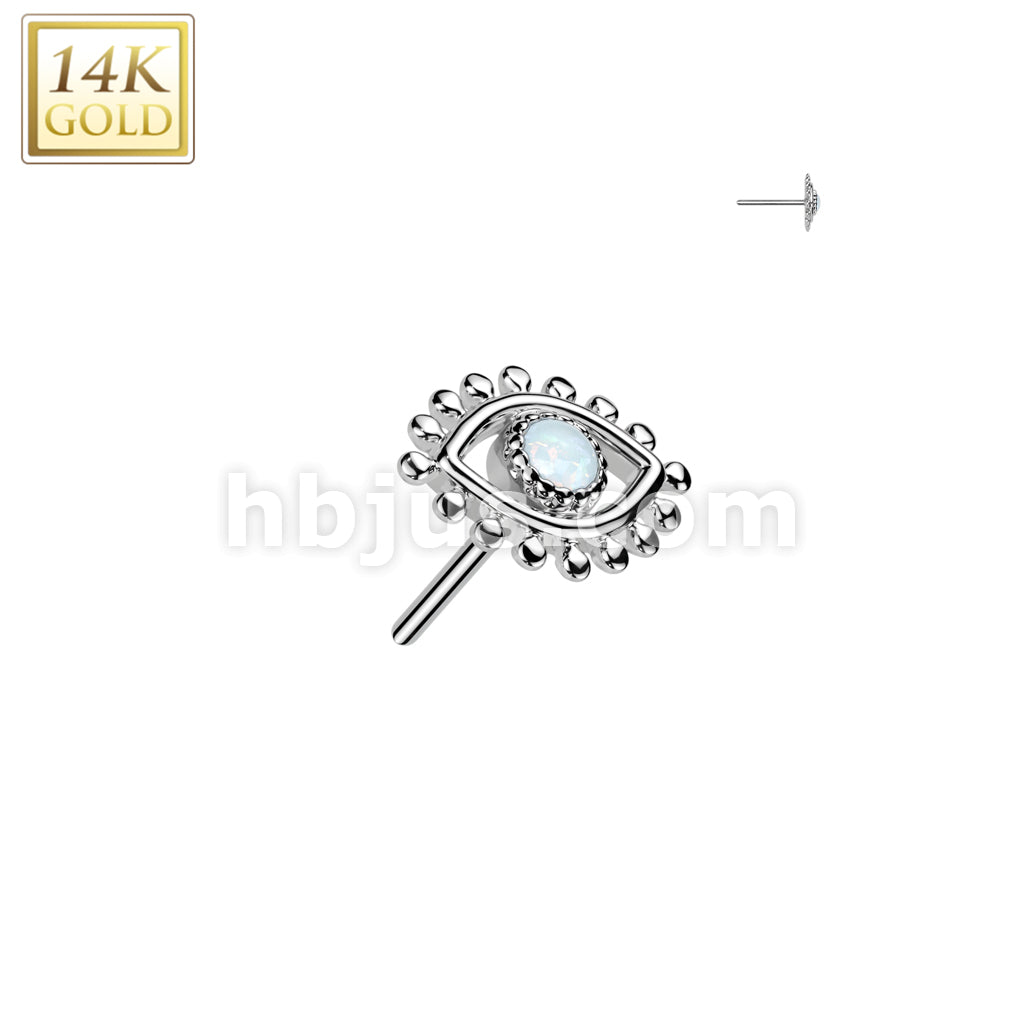 14KT  Gold 14K Gold Threadless Push In Eye With Opal Center Top - Image 2