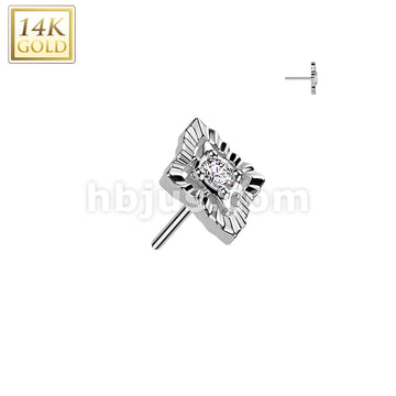 14K Gold Threadless Push In Diamond With CZ Center And Crimped Edge Top - Image 2