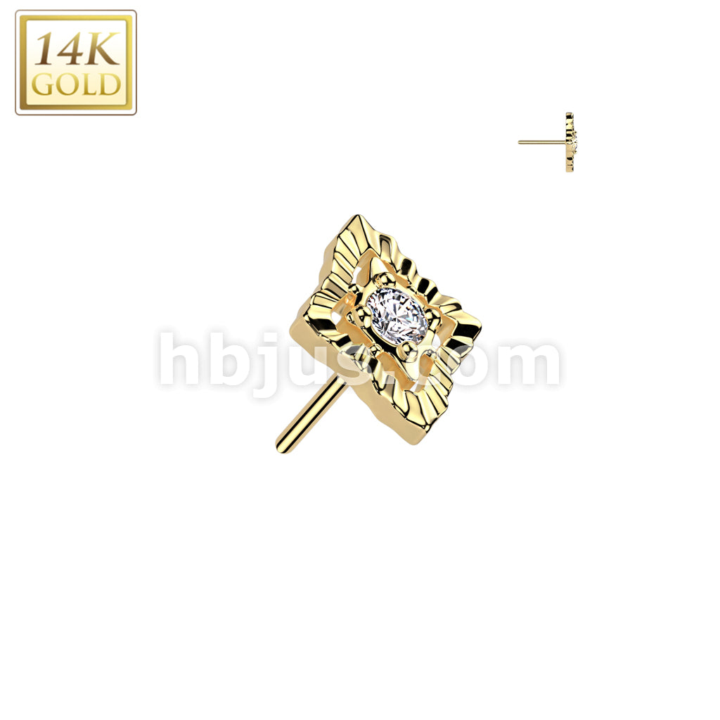 14K Gold Threadless Push In Diamond With CZ Center And Crimped Edge Top - Image 3