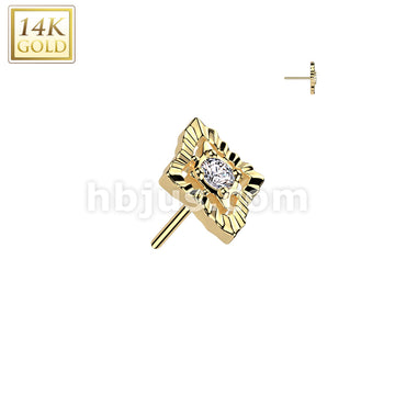 14K Gold Threadless Push In Diamond With CZ Center And Crimped Edge Top - Image 3