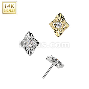 14K Gold Threadless Push In Diamond With CZ Center And Crimped Edge Top