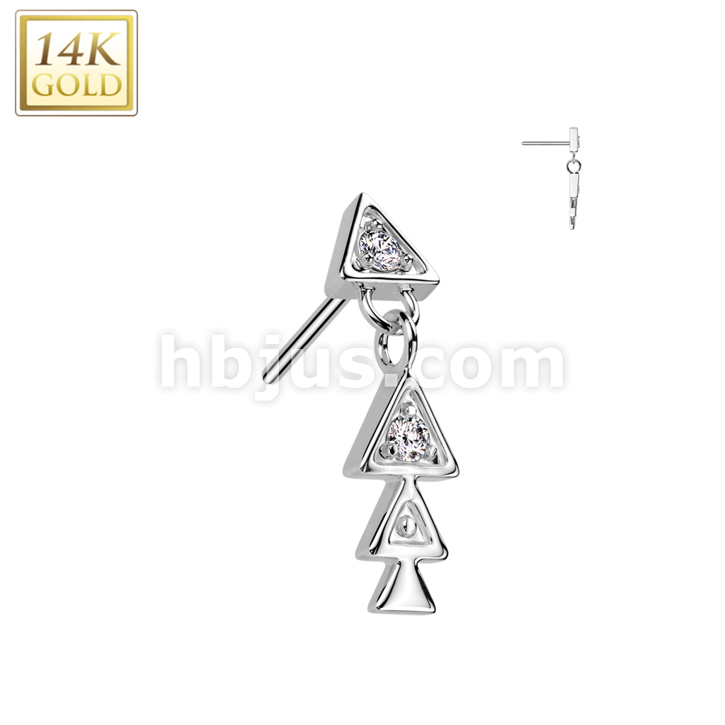 14KT  Gold 14K Gold Threadless Push In Bezel Set Triangle CZ Top With... - Image 2