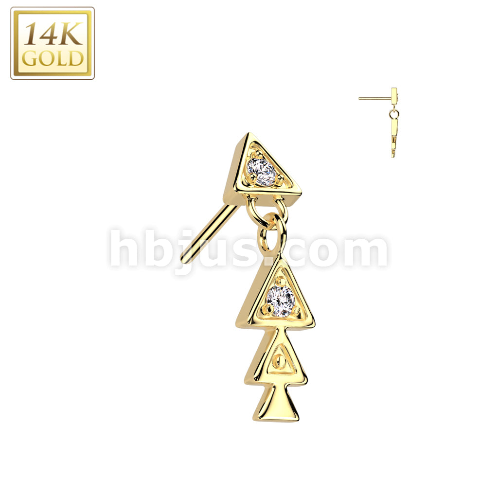 14KT  Gold 14K Gold Threadless Push In Bezel Set Triangle CZ Top With... - Image 3