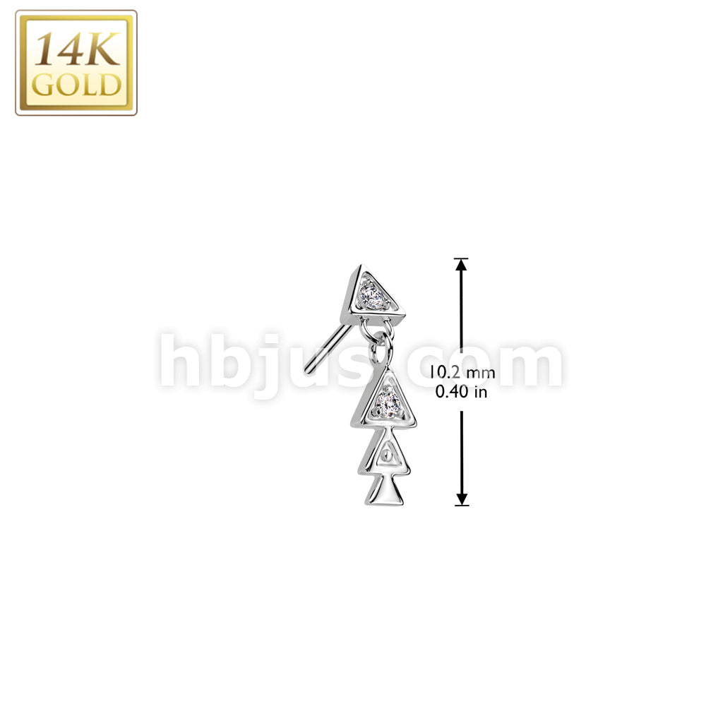 14KT  Gold 14K Gold Threadless Push In Bezel Set Triangle CZ Top With... - Image 4