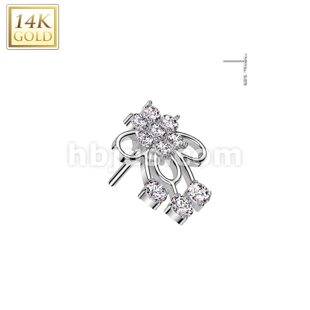 14KT  Gold 14K Gold Threadless Push In CZ Flower Ribbon Top - Image 2