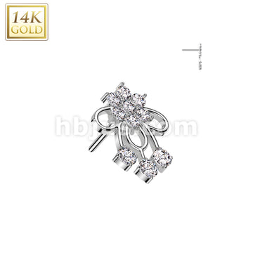 14KT  Gold 14K Gold Threadless Push In CZ Flower Ribbon Top - Image 2