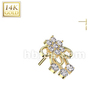 14K Gold Threadless Push In CZ Flower Ribbon Top - Image 3