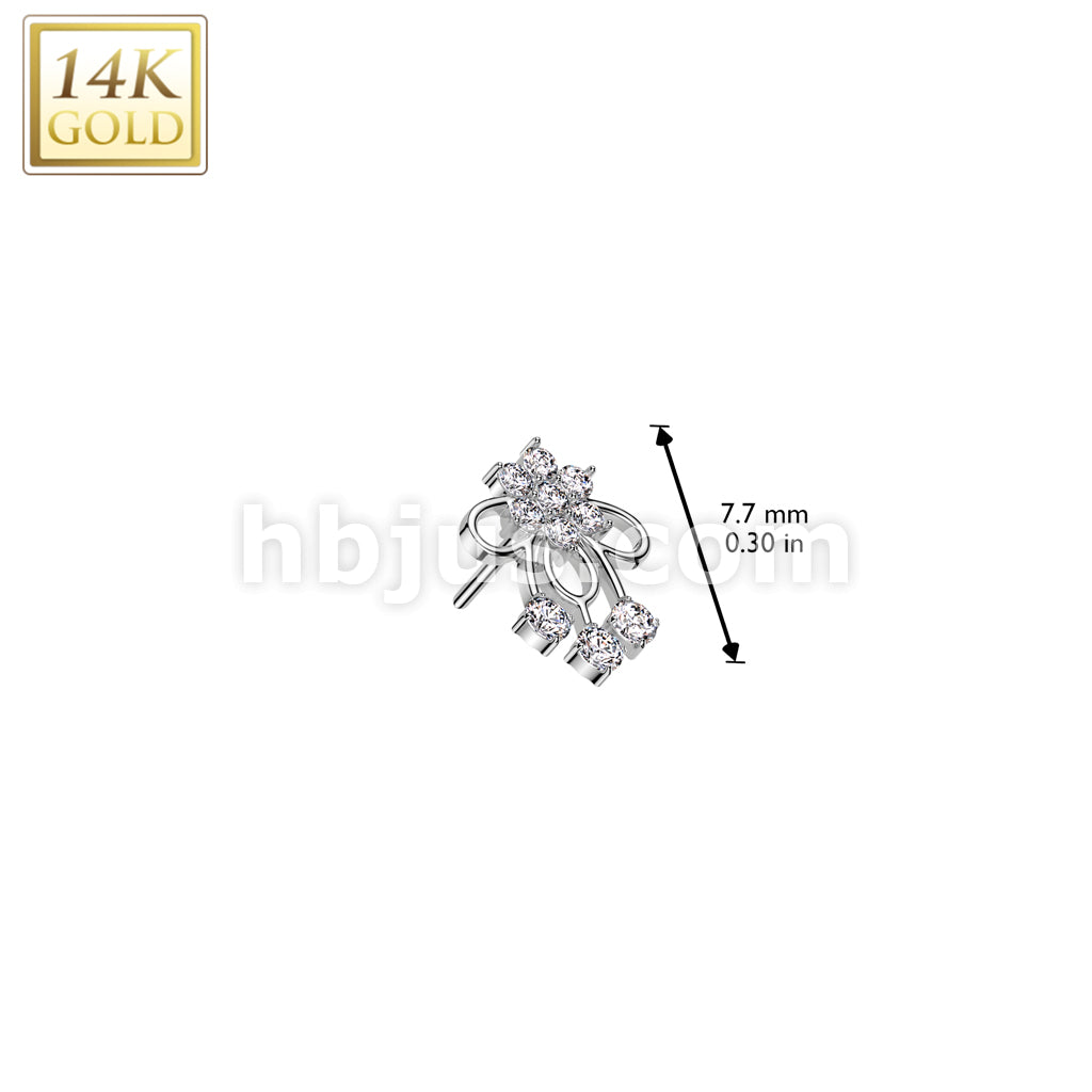 14KT  Gold 14K Gold Threadless Push In CZ Flower Ribbon Top - Image 4