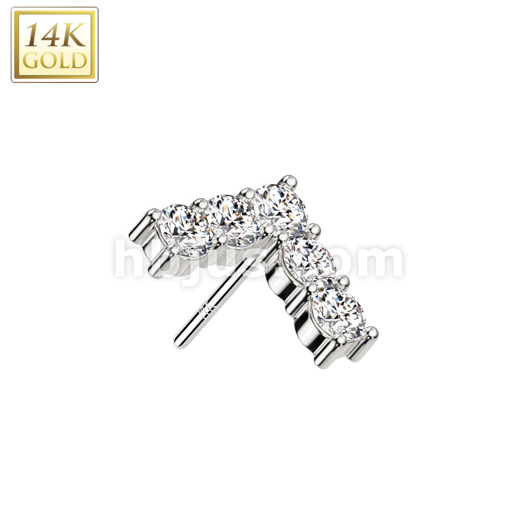 14KT  Gold 14K Gold Threadless Push In 5 CZ Set Chevron Top - Image 2