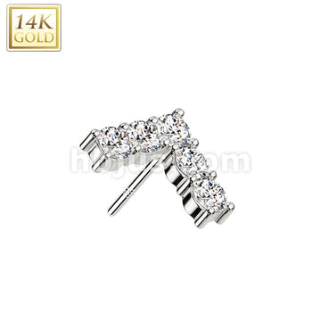 14KT  Gold 14K Gold Threadless Push In 5 CZ Set Chevron Top - Image 2