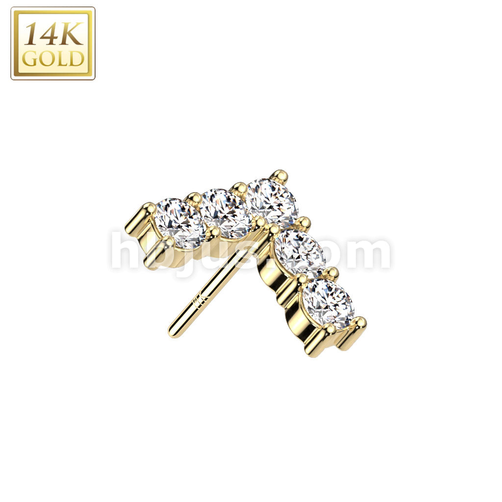 14K Gold Threadless Push In 5 CZ Set Chevron Top - Image 3