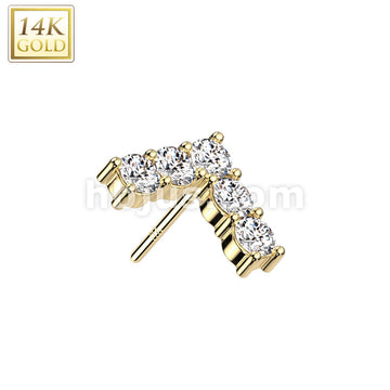 14KT  Gold 14K Gold Threadless Push In 5 CZ Set Chevron Top - Image 3