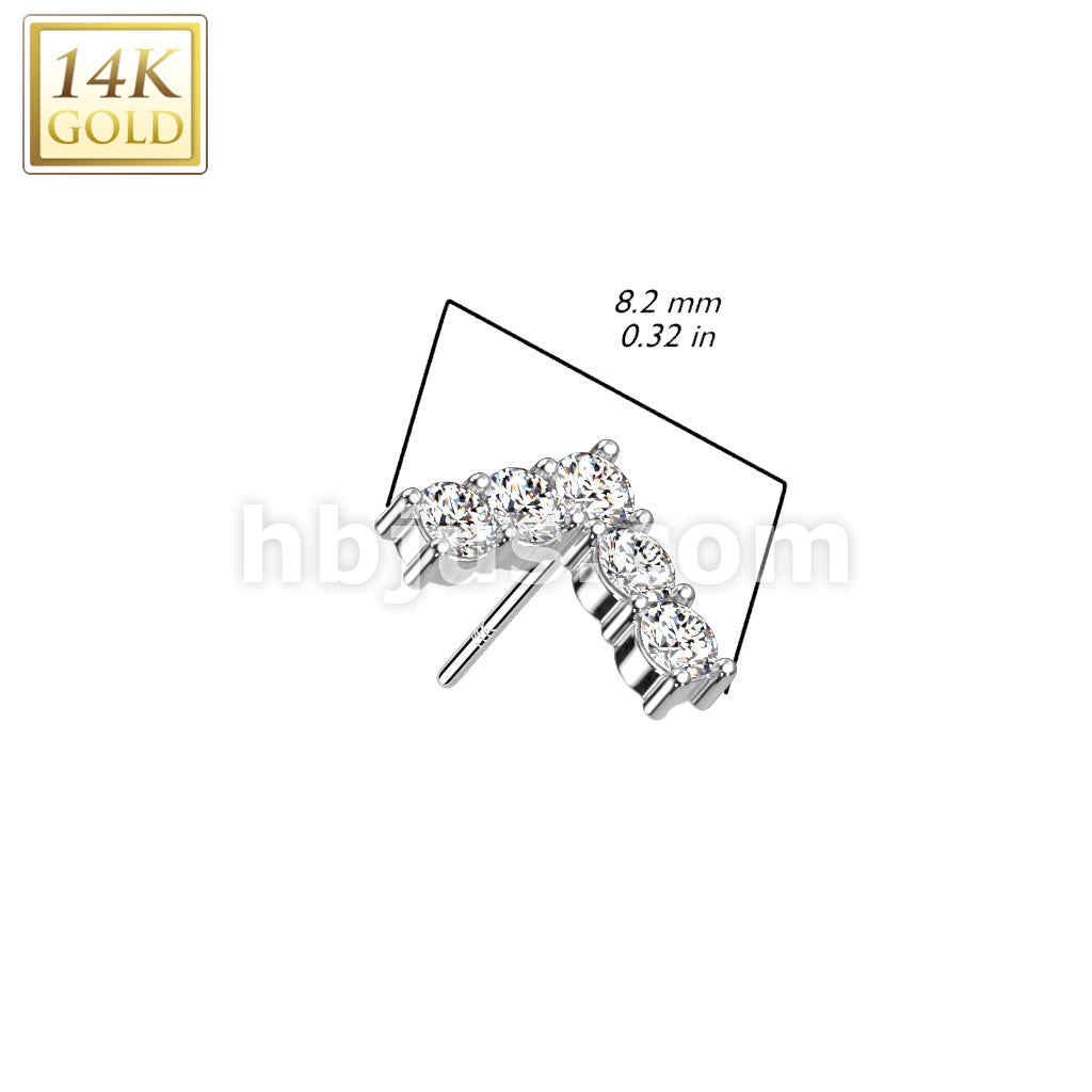 14KT  Gold 14K Gold Threadless Push In 5 CZ Set Chevron Top - Image 4