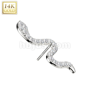 14K Gold Threadless Push In CZ Paved Small Snake Top  - Image 2