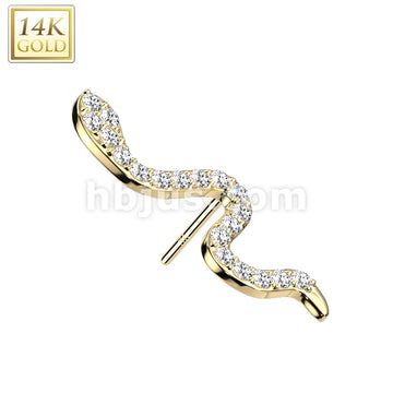 14KT  Gold 14K Gold Threadless Push In CZ Paved Small Snake Top - Image 3