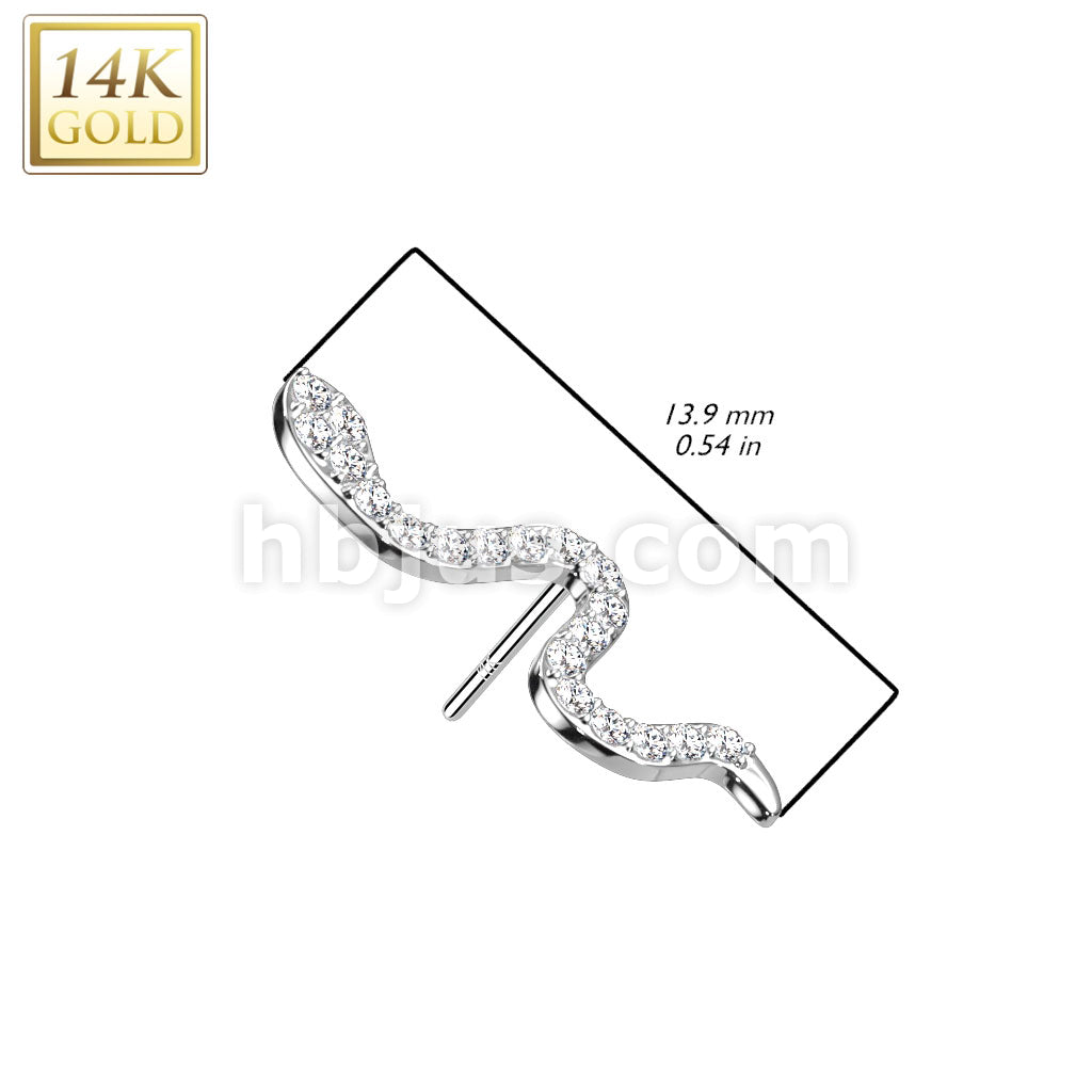 14K Gold Threadless Push In CZ Paved Small Snake Top  - Image 4