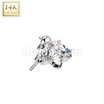 14KT  Gold 14K Gold Threadless Push In Bee With CZ Wings Top - Image 2