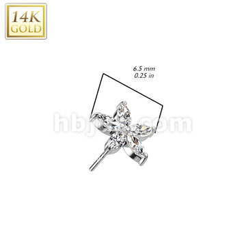 14K Gold Threadless Push In 5 Marquise CZ Petals Flower Top - Image 4